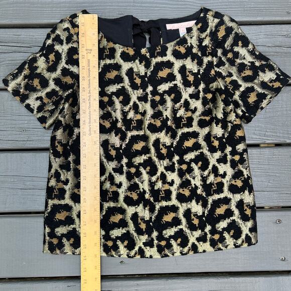 HUTCH Anthropologie Metallic Leopard Print Blouse Bow Back Black Gold Size XS - Picture 4 of 10